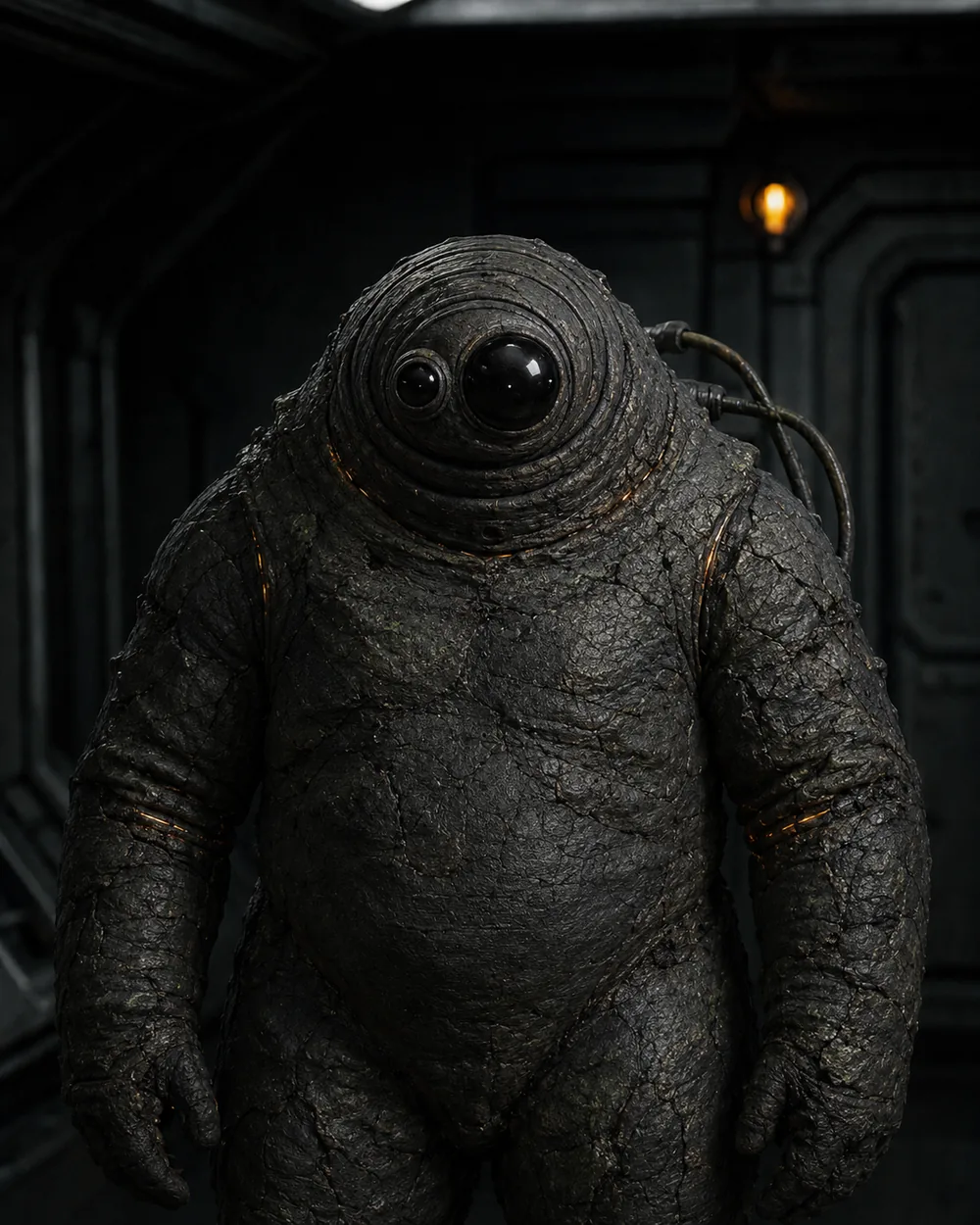 Personnel file portrait of Gryx-OLik, a Vok'Chim exonaut in a human-shaped environmental suit