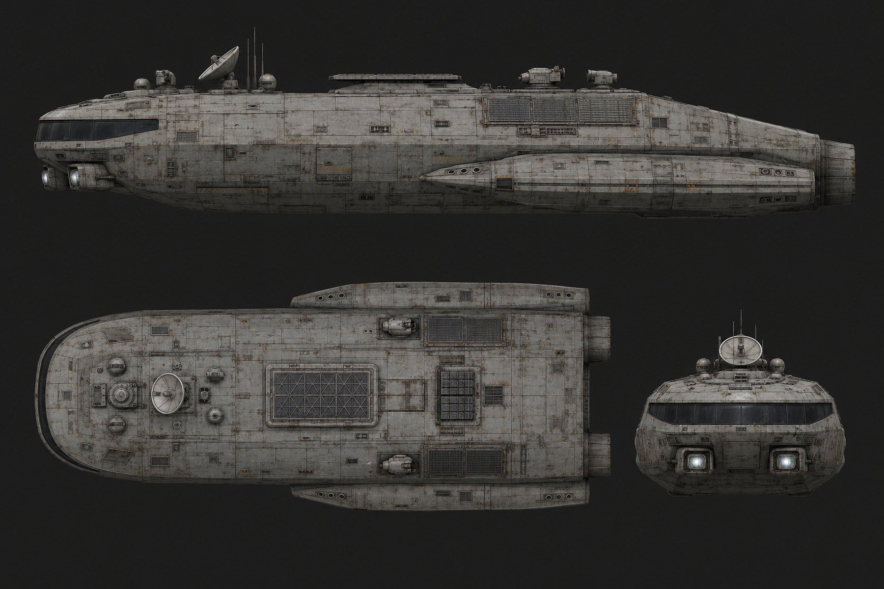 Orthographic side, plan and front views of the Curiosity